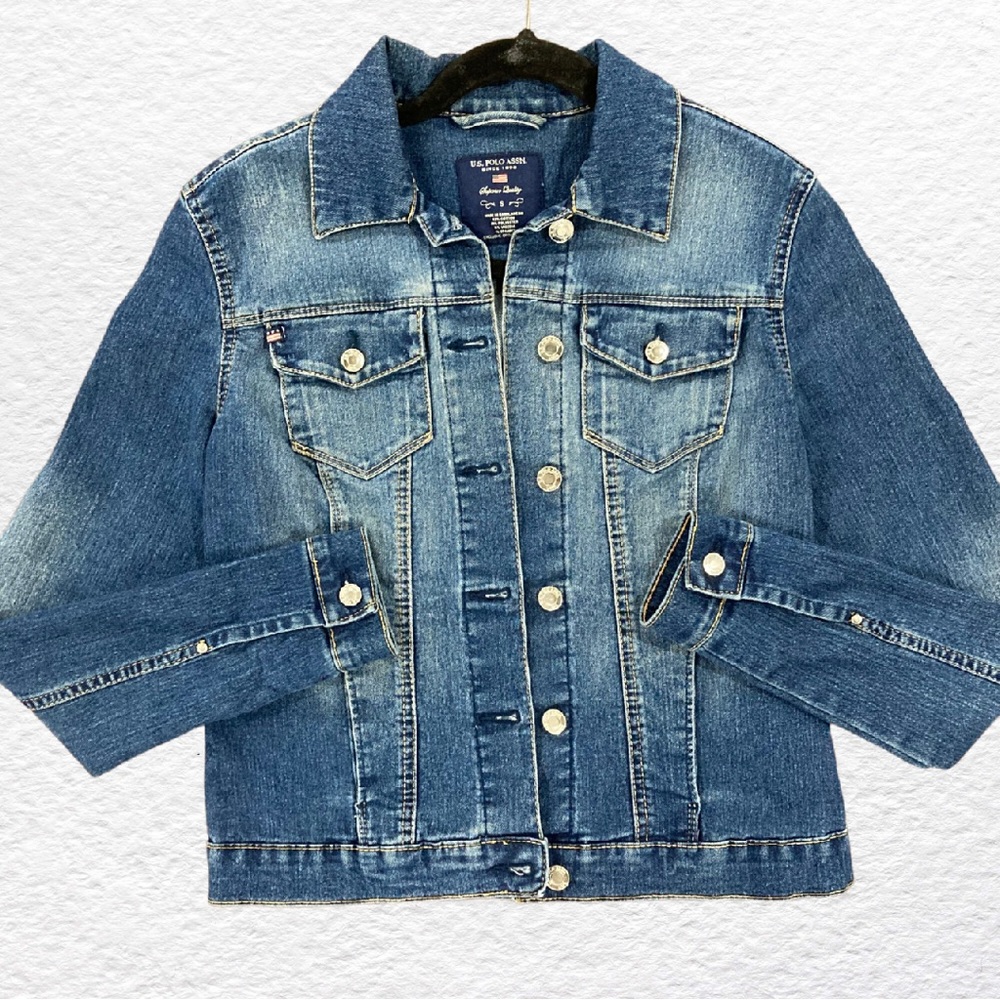 US Polo Assn Jean Jacket Women’s Stretchy Denim Classic Small Dark Blue